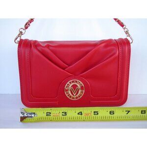 Valentino Orlandi Red Leather Small Shoulder Bag With Gold Chain Strap & Logo